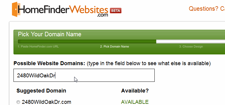 HomeFinder Domain registration