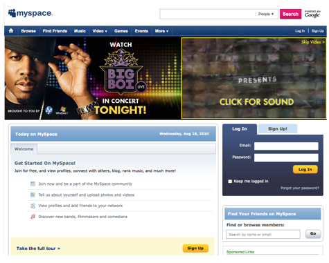 myspace homepage