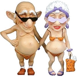 old lady and man in bathing suits
